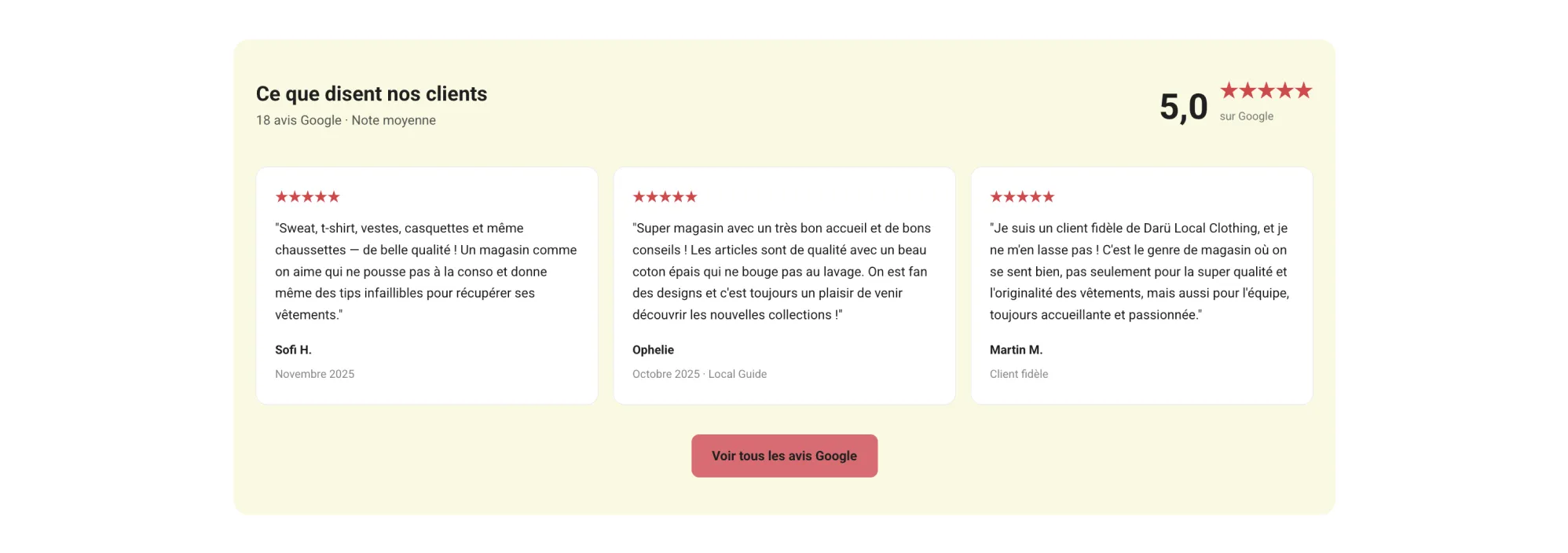 Intégration et nettoyage front-end de l'iframe Google Maps pour isoler les avis clients